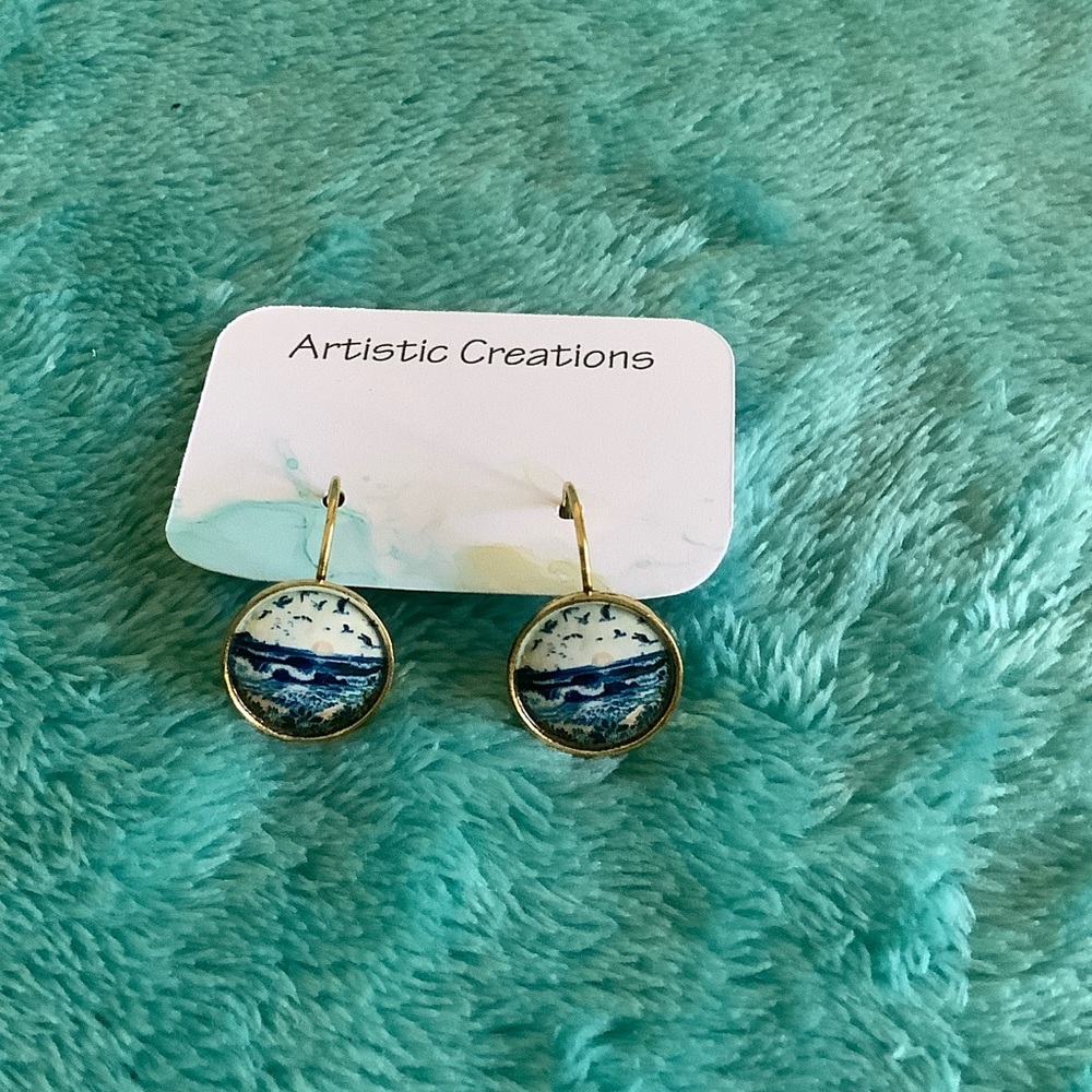 Artistic Creations NWT Summertime Beach Vibes Blue and Gold Fashion Earrings - Picture 2 of 11